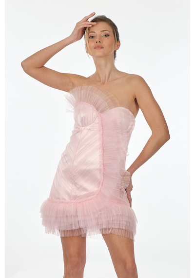 Sleen Straplez Pembe Kadın Gece Elbisesi 10487 001