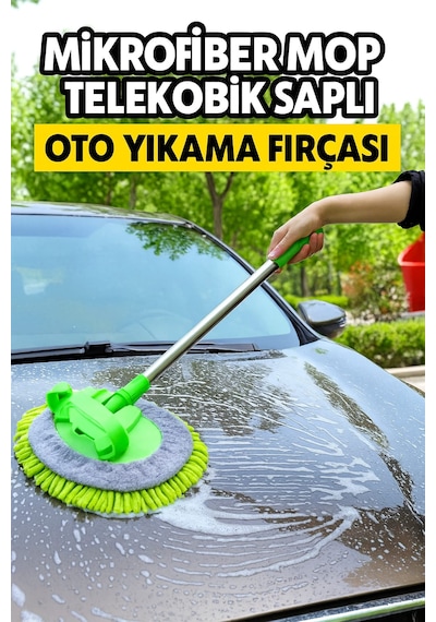 Nobera Teleskopik Mikrofiber Oto Yıkama Mop Araba Yıkama Fırçası +1 Yedek Bez