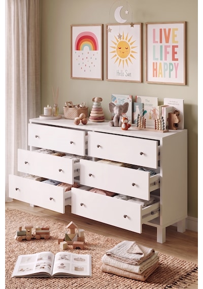 Robin Home Lena Bebek Çocuk Odası Geniş Şifonyer 6 Çekmeceli Ahşap Ayaklı Beyaz