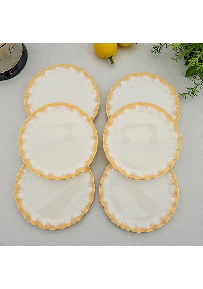Sudedi Home Latte Altın Yaldızlı Cam Pasta Tabağı Seti Çok Renkli