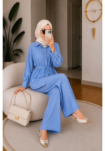 Hira Life Fashion Kadın Kolu Taş Detaylı Bel Bağlamalı Salaş Keten Gömlek Pantolon İki 'li Şık Takım Mavi Mavi Hira Life Fashion Kadın Kolu Taş Detaylı Bel Bağlamalı Salaş Keten Gömlek Pantolon İki 'li Şık Takım Mavi Mavi