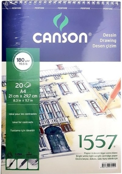 Canson 1557 180Gr A4 20 Yaprak Üstten Spiralli