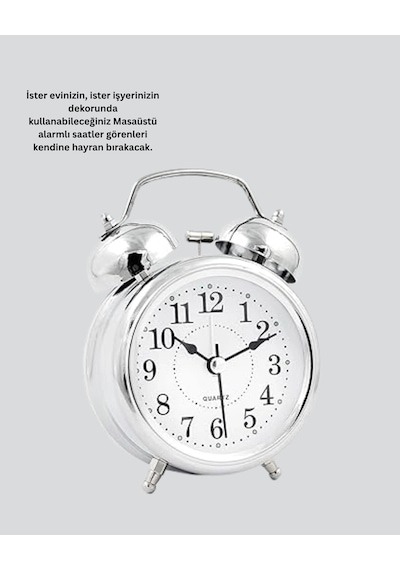Mey İthalat Yuvarlak Gümüş Dekoratif Işıklı Masa Üstü Saat Alarmlı Sessiz Çalışma Diğer