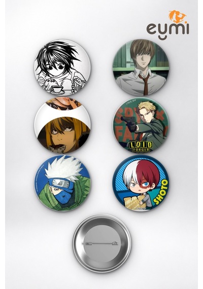 Anime Dahi Dedektifler L Kira Mello Loid Kakashi Çanta Süsü Rozet İğneli Buton Rozet Seti 58 Mm 6'lı Çok Renkli