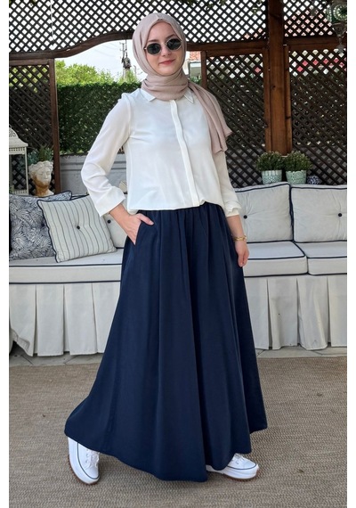 Rabia Şamlı Vera Etekli Pantolon Lacivert Normal