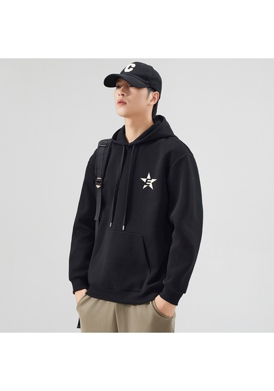 Baskılı Erkek Kapüşonlu Sweatshirt Siyah