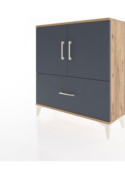 Arges Şifonyer 2 Raflı Tek Çekmeceli 2 Kapaklı 88x30x96 Çam-antrasit Atlas Çam