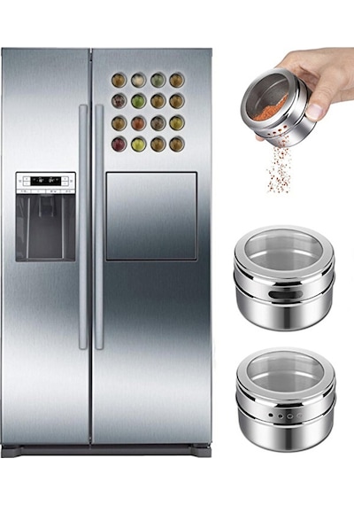 Mucit Home Stantlı 2'li Manyetik Baharatlık , Mıknatıslı Tuzluk Biberlik Baharat Rafı Paslanmaz Çelik Inox