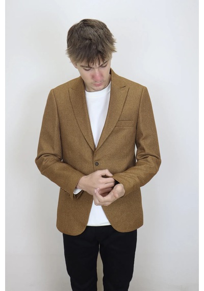 Dmctekstil Duayen Erkek Camel İtalyan Kesim Dar Kalıp Tek Düğme Yazlık Blazer Ceket