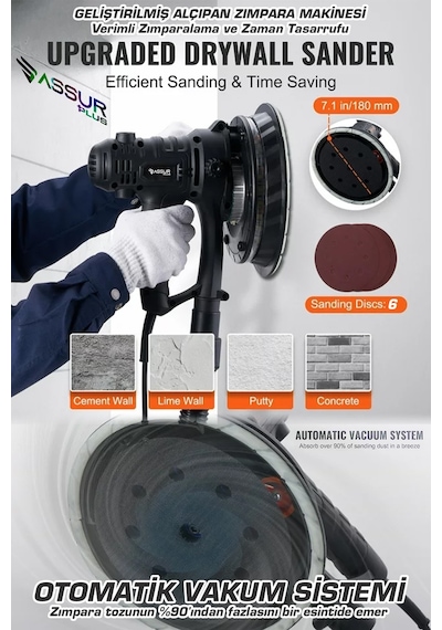 Assur ASR418-02-52 850 W Ledli Toz Emmeli Zımpara Makinesi Sarı