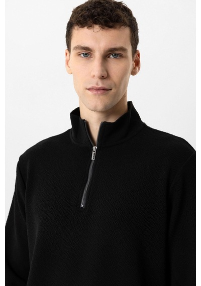 Backandbond Siyah Regular Fit Dik Yaka Yarım Fermuarlı Sweatshirt