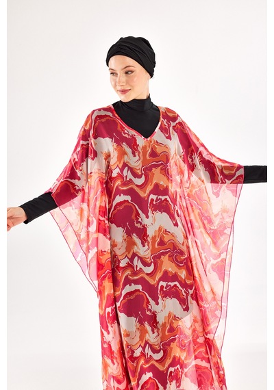Adasea Uv Korumalı Mayo Üzerine Tek Pareo Kaftan 1704 Fuşya Fuşya