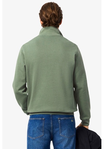 Lacoste Men's Classic Fit Neck Zip Sweatshirt Yarım Fermuarlı Yüksek Yaka Pamuklu Sweatshirt Yeşil