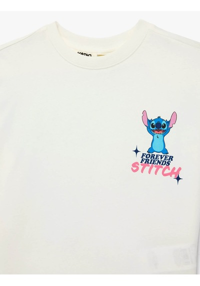 Koton Stitch Baskılı Lisanslı Ekru Kız Çocuk T-shirt 6skg10325ak Ekru