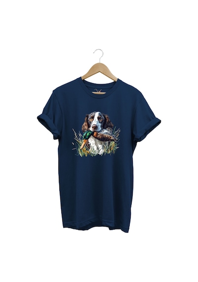 Avcılık Av Köpeği Ve Ördek Baskılı %100 Pamuk Regular Fit Bisiklet Yaka Premium Lacivert T-shirt Lacivert