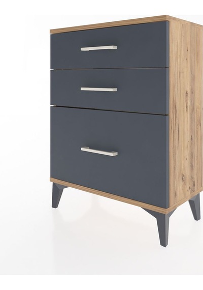 Arges Komodin 3 Çekmeceli 60x30x80 Çam-antrasit Çam