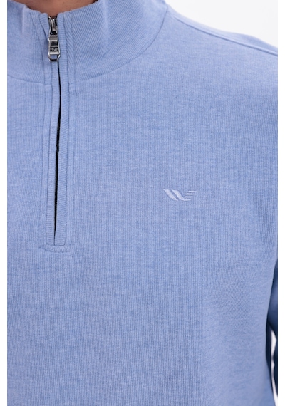Rowinger Yarım Fermuarlı Dik Yaka Selanik Örme Erkek Sweatshirt Baby Blue
