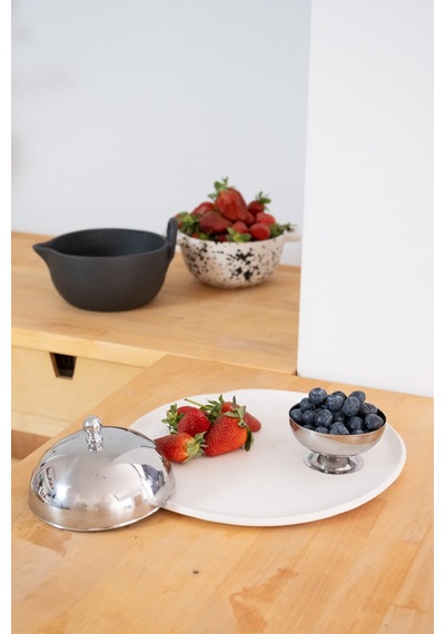 Paslanmaz Çelik Tatlı Pasta Meyve Sunum Fanus 13 Cm Metalik - 696883513 Metalik