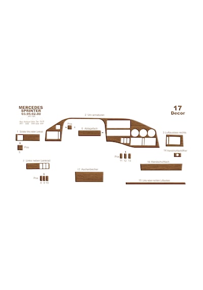Mercedes Sprinter Volt Torpido Kaplama 1995-2000 17 Parça Açık Meşe