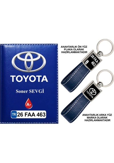 Plakanıza Özel Toyota Logolu Lacivert Ruhsat Kabı Ve Anahtarlık