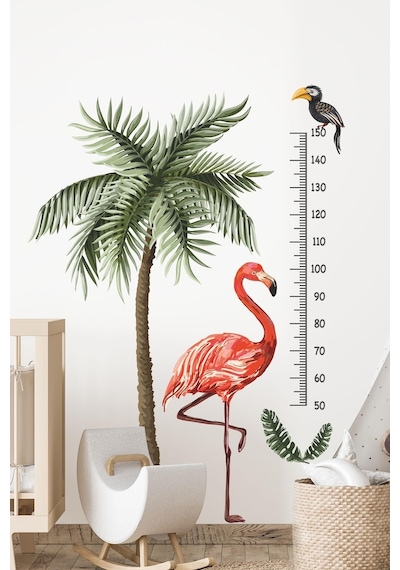 MSticker Flamingo Ve Palmiye Ağaçlı Boy Ölçer Sticker Seti