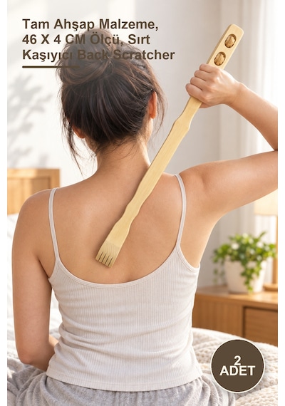 2 Adet Ahşap Sırt Kaşıma Çubuğu Tam Ahşap Malzeme, 46 X 4 Cm Ölçü, Sırt Kaşıyıcı Back Scratcher