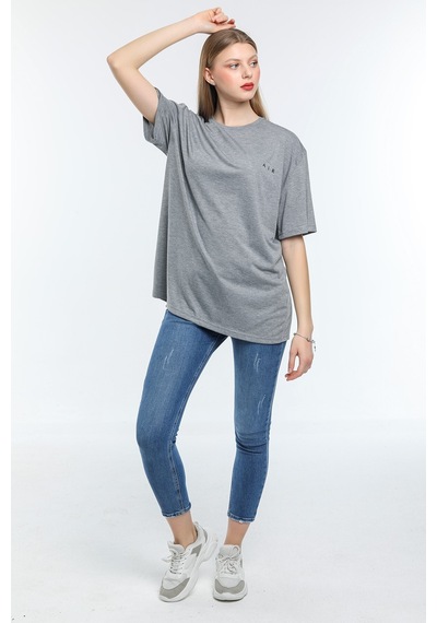 Kadın Bisiklet Yaka Regular Fit Air Baskılı Tişort Spr21yk23 001