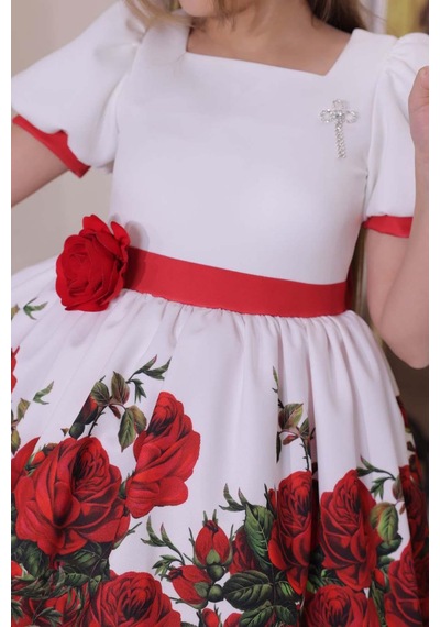 Riccotarz Kız Çocuk Kolları Ve Beli Şerit Detaylı Karpuz Kollu Eteği Tüllü Ve Gül Desenli Beyaz Elbise Beyaz Riccotarz Kız Çocuk Kolları Ve Beli Şerit Detaylı Karpuz Kollu Eteği Tüllü Ve Gül Desenli Beyaz Elbise Beyaz