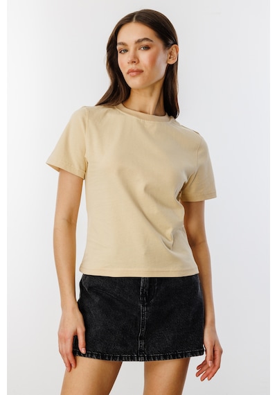 Kadın T-shirt Kısa Kollu Organik Pamuklu Bisiklet Yaka Crop T-shirt Kadın-t-shırt Bej Kadın T-shirt Kısa Kollu Organik Pamuklu Bisiklet Yaka Crop T-shirt Kadın-t-shırt Bej