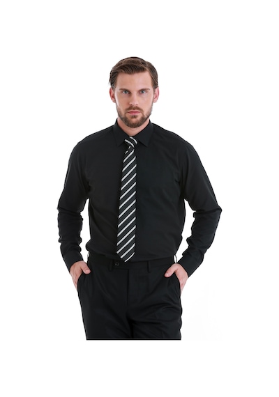 Hatemoğlu Siyah Slim Fit Desenli Slim Yaka Pamuklu Uzun Kollu Gömlek 24d190000020 991 Siyah