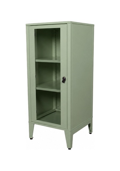 Alfafonet Ziglat Serisi Kilitli Metal Home Office Dolabı Cam Kapaklı Yeşil Ral 6018 450x1050x450 Mm