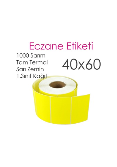 Elit Barkod Etiketi 40X60 Termal Sarı 1000'li Eczane Ilaç Tarif