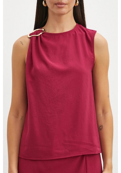 Uterpe Omuz Tokalı Saten Bluz Bordo