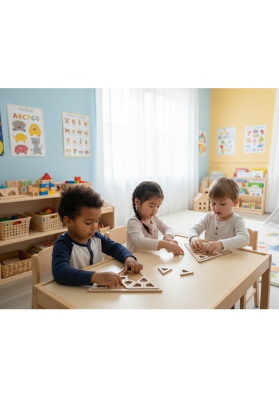 Montessori Eğitici Geometrik Puzzle Oyunu - El Yapımı Yapboz Puzzle Seti Gri Üçgen