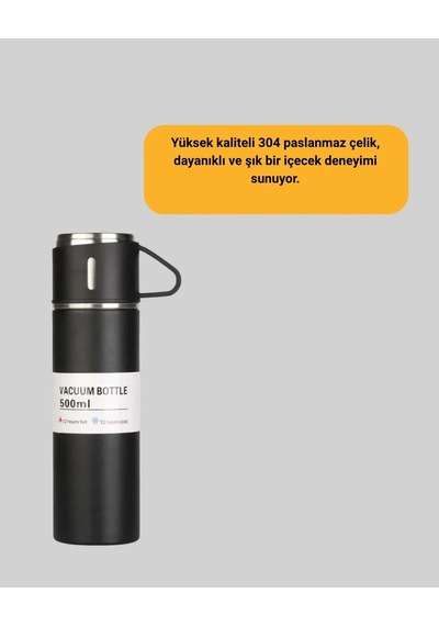Paslanmaz Termos Ve İkili Bardak Seti 6-12 Saat Sıcak/soğuk Tutma Açık Lacivert