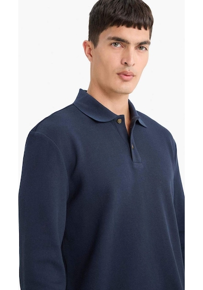 Defacto %100 Pamuk Regular Fit Polo Yaka Düğmeli Dokulu Sweatshirt E9627ax25aunv64 Lacivert