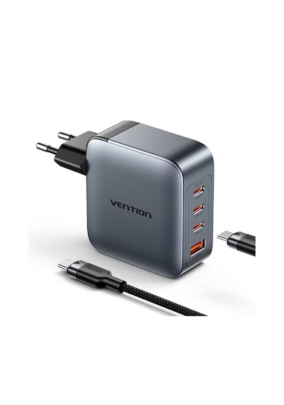 Vention Dash Tz-fet 100w Gan 5.0 4-portlu Hızlı Şarj Cihazı 3xusb-c + 1xusb-a
