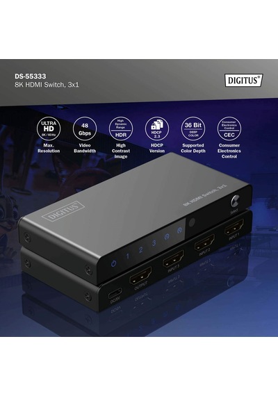 Dıgıtus 8k Hdmı Switch, 3x1 3x1 Hdmı Switch, 8k/60hz 4:4:4 , Hdr, Hdcp 2.3