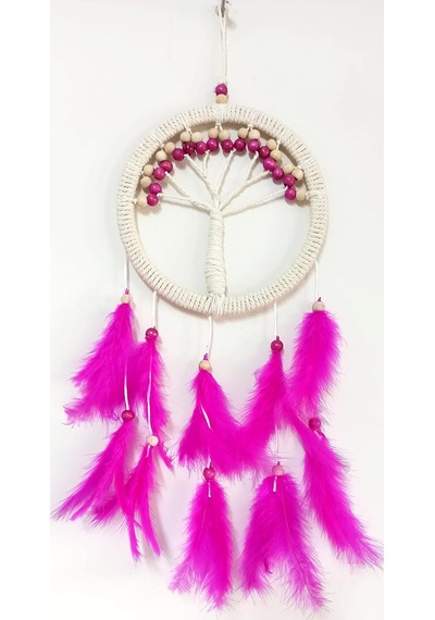 Fuşya Kuş Tüylü Hayat Ağacı Dream Catcher Duvar Süsü Standart