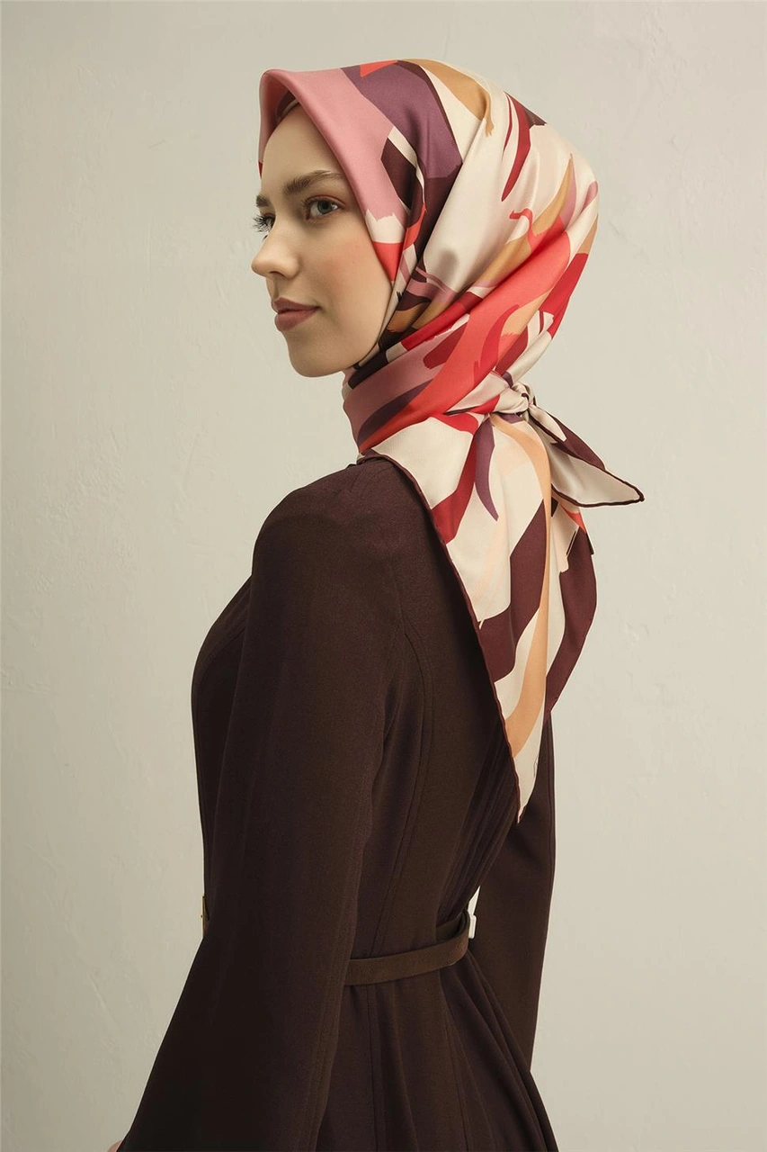 Armine Soyut Desenli Saf İpek Sura Eşarp 9328d 83 Pembe