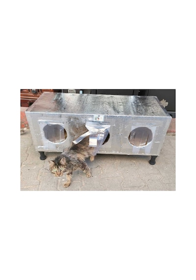 Kedi Evi Kedi Yuvası Kedi Barınağı %100 Su Soğuk Ve Kar Karumalı Ayaklı 3 Bölmeli 90x40x36cm