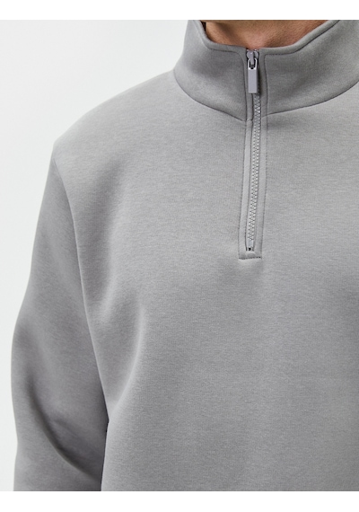 Koton Yarım Fermuarlı Sweatshirt Basic Dik Yaka Ribanalı Uzun Kollu Şardonlu Gri 4sam70002mk Gri