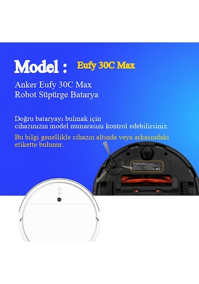 Anker Eufy 30c Max Robot Süpürge 2600 Mah 14.4 V Batarya  Uyumlu Uzun Ömürlü, Yüksek Performans Pil