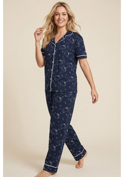Siyah İnci Hello Kitty Lisanslı %100 Pamuk Pembe Çok Renkli Düğmeli Biyeli Pijama Takım 26120451 Lacivert Siyah İnci Hello Kitty Lisanslı %100 Pamuk Pembe Çok Renkli Düğmeli Biyeli Pijama Takım 26120451 Lacivert