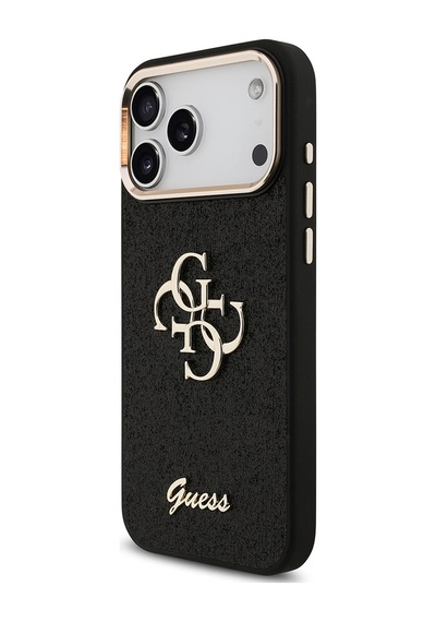 Apple Uyumlu iPhone 17 Pro Max Kılıf Guess Lisanslı 4g Büyük Metal Logolu Glitter Kapak Siyah Siyah