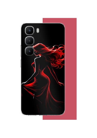 Infinix Hot 60 Pro Uyumlu Kırmızı Elbiseli Kadın Baskılı Silikon Kılıf Renkli