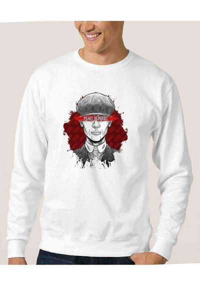 Peaky Bılnders Baskılı Beyaz Erkek Örme Sweatshirt (530944857)