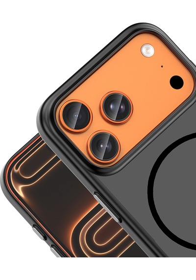 Apple iPhone Uyumlu 17 Pro Kılıf Magsafe Şarj Özellikli Ultra İnce Mat Soft Lora Pc Kapak Siyah