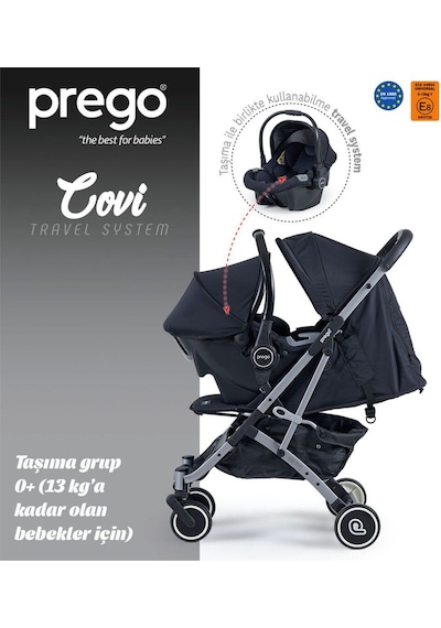 Prego 2024 Covi Kabin Tipi Bebek Arabası - Siyah Tek (Tek Araba)