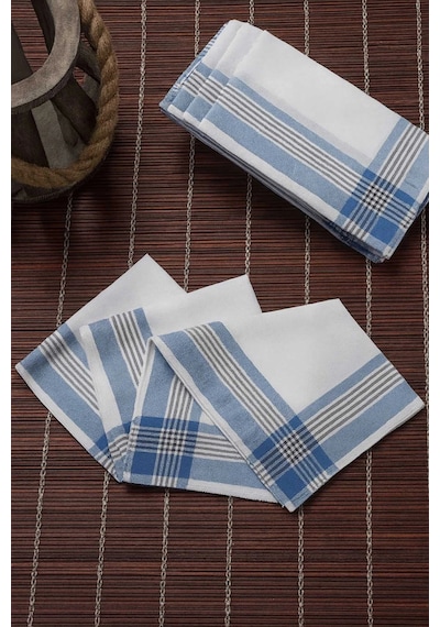 Elif Mira 12 Li Cep Yaka Mendili Pamuklu Şah Desen Mavi 30x30 Cm Çok Renkli